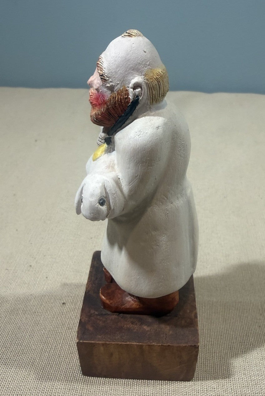 Vintage ANRI Style Carved Wood Veterinarian Figure Holding Rabbit Toriart