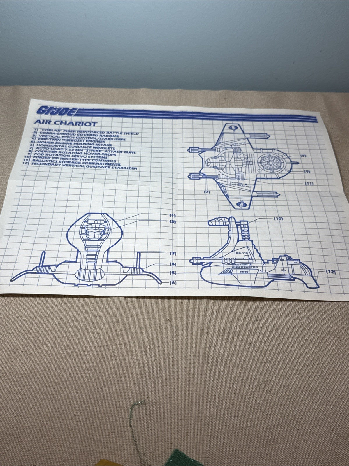 Vintage GI Joe ARAH Serpentor Air Chariot Vehicle Parts Instructions Hasbro Inco