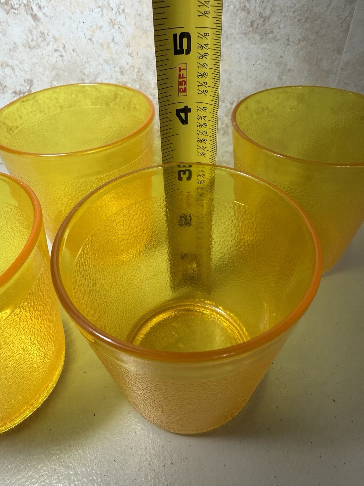 Vintage Texan Plastics Amber Yellow Tumblers Set 4 Textured Cups 319 MCM