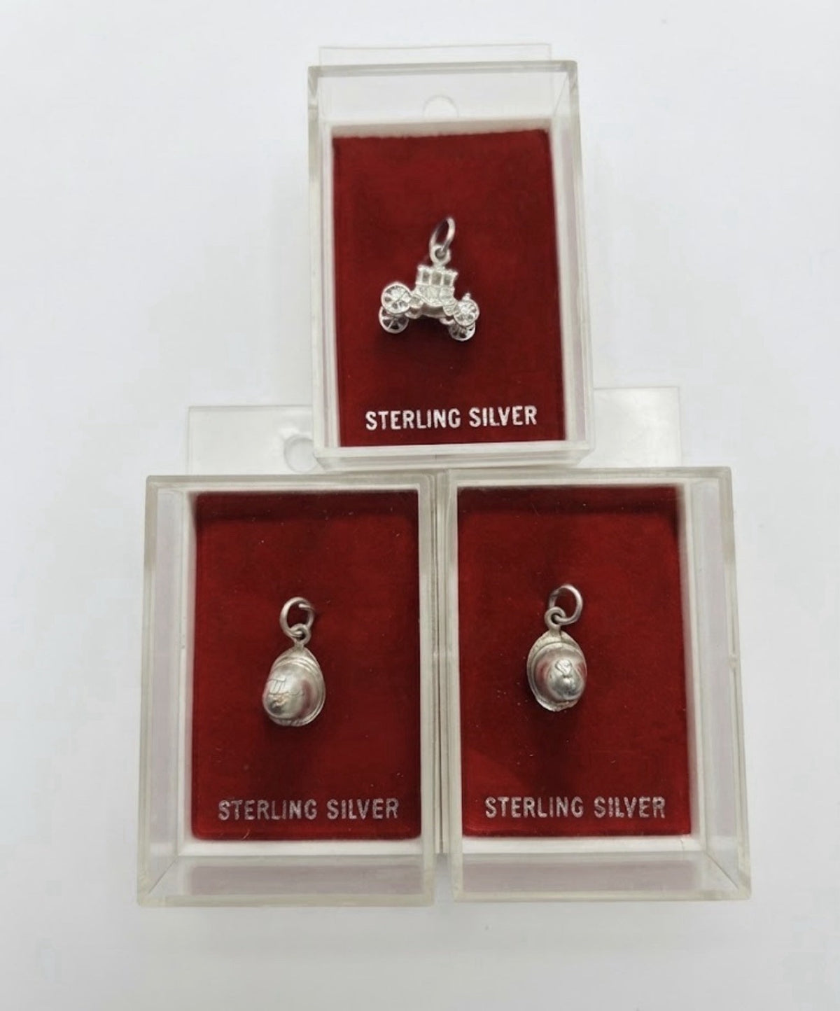 Vintage Sterling Silver Fireman Helmet Horse Carriage Charms Lot 3 Boxed