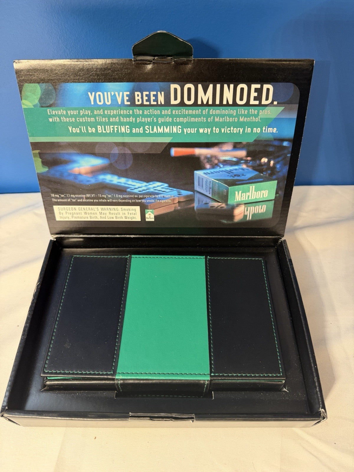 Vintage 2006 Marlboro Menthol Promo Domino Set 28pc Green Leather Case New NOS