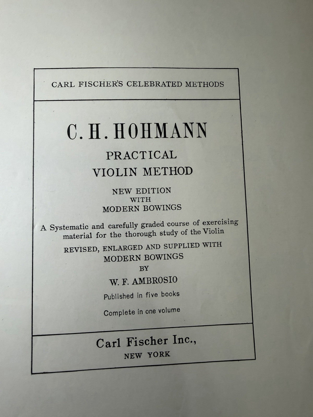 Vintage C H Hohmann Practical Violin Method Books Carl Fischer Publishing