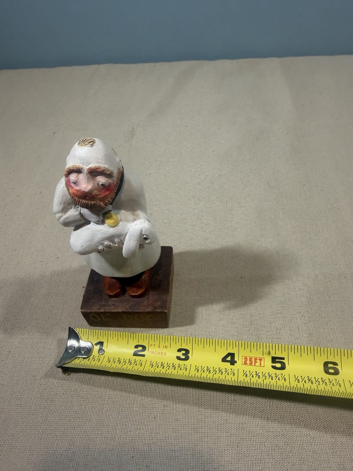 Vintage ANRI Style Carved Wood Veterinarian Figure Holding Rabbit Toriart