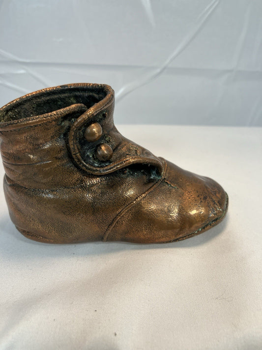Vintage Bronze Copper Baby Shoe Paperweight Victorian Style Table Decor
