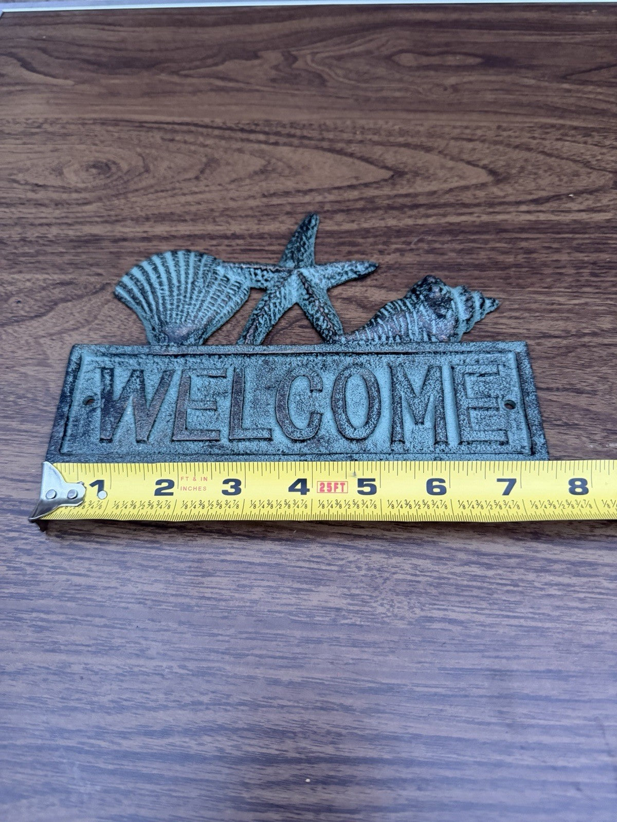 Heavy Cast Iron Coastal Welcome Plaque Aqua Green Blue Nautical Decor
