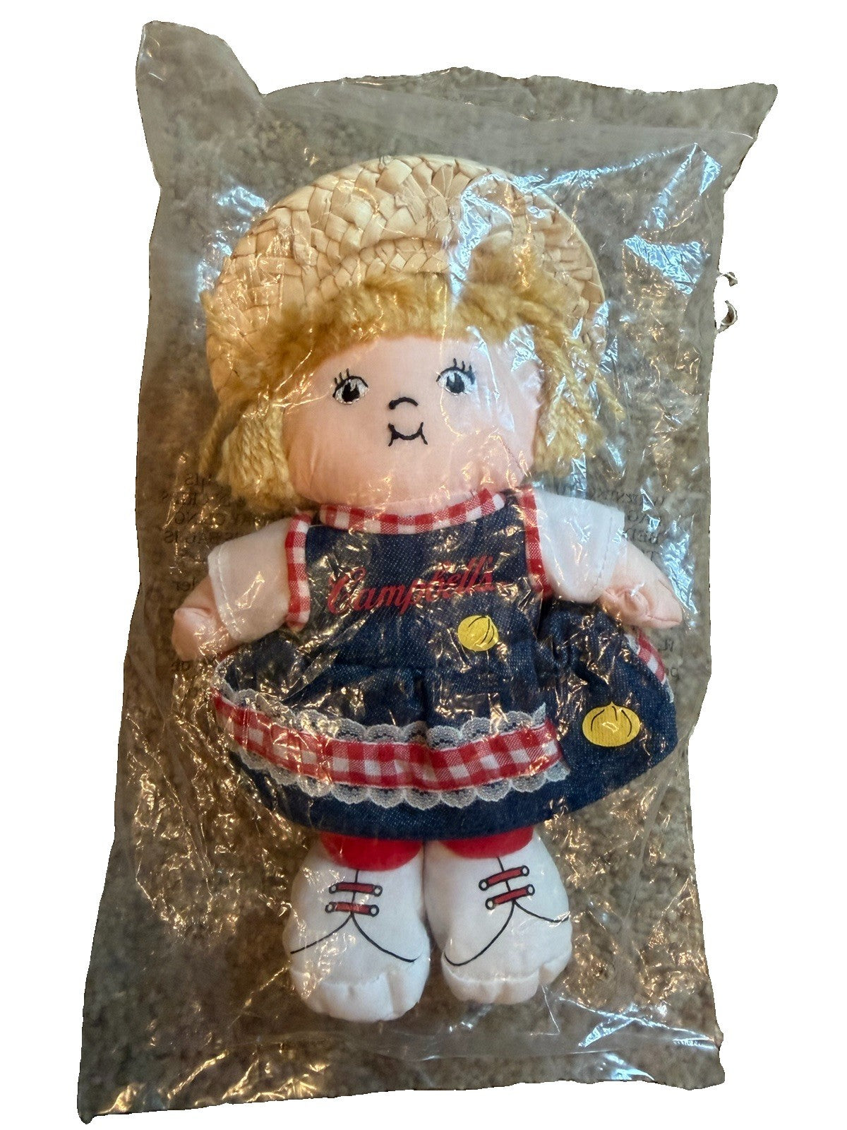Campbells Soup Kids Doll Straw Hat Girl 7.5 Inch Beanbag Plush Stuffed Toy Seale
