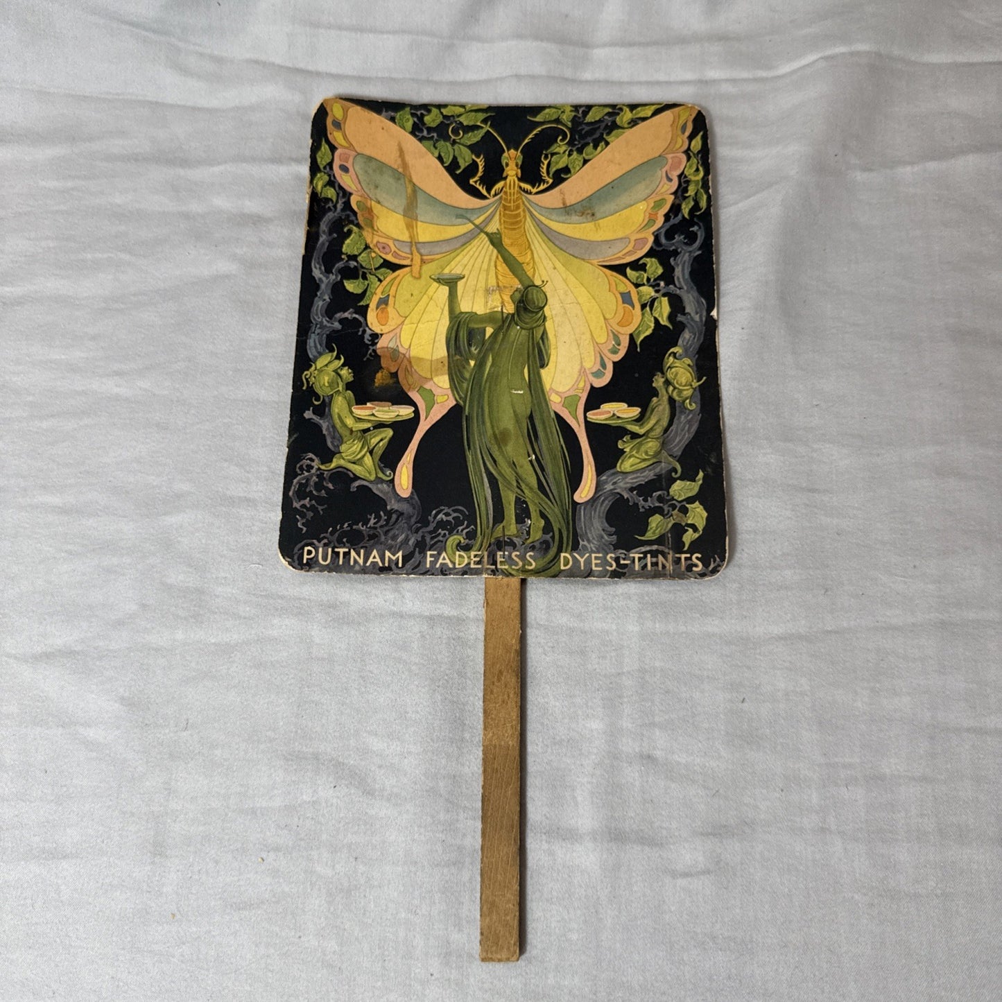 Rare Vintage Putnam Dyes Advertising Fan Art Nouveau Fairies Moth Display