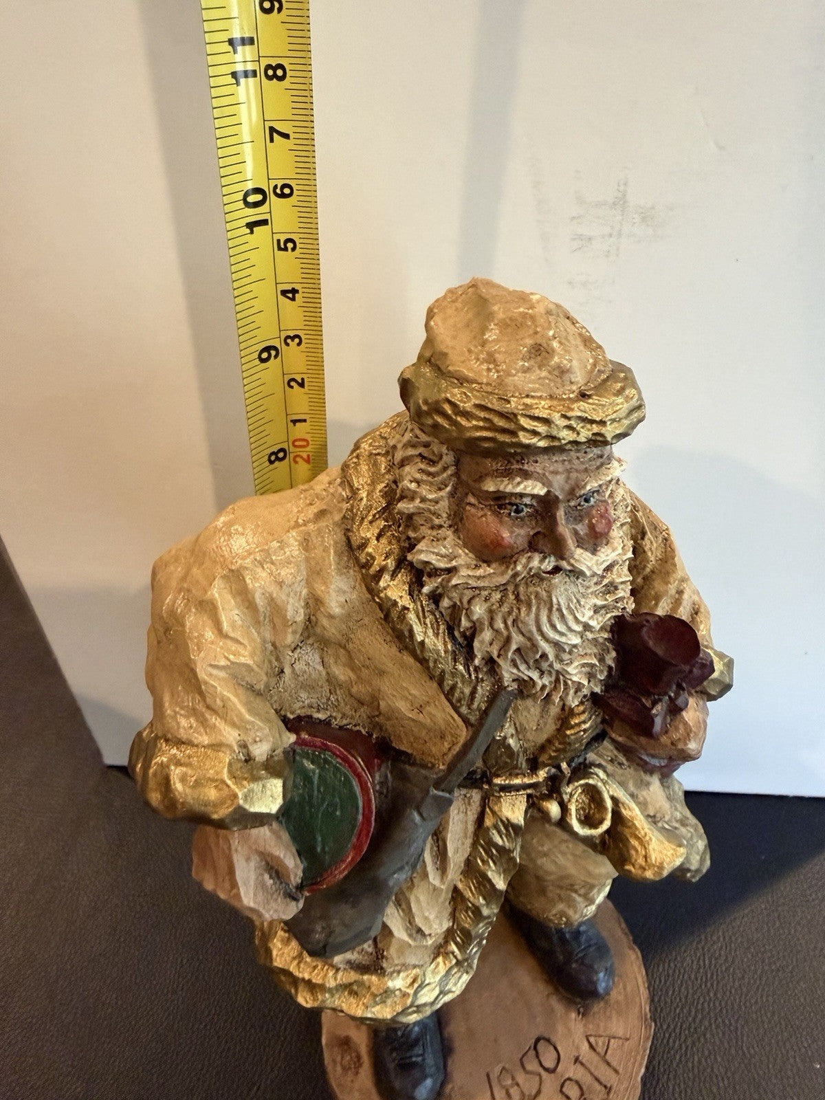 Pair Hand Carved Folk Art Santa Figurines Austrian Russian Style Wooden Figures