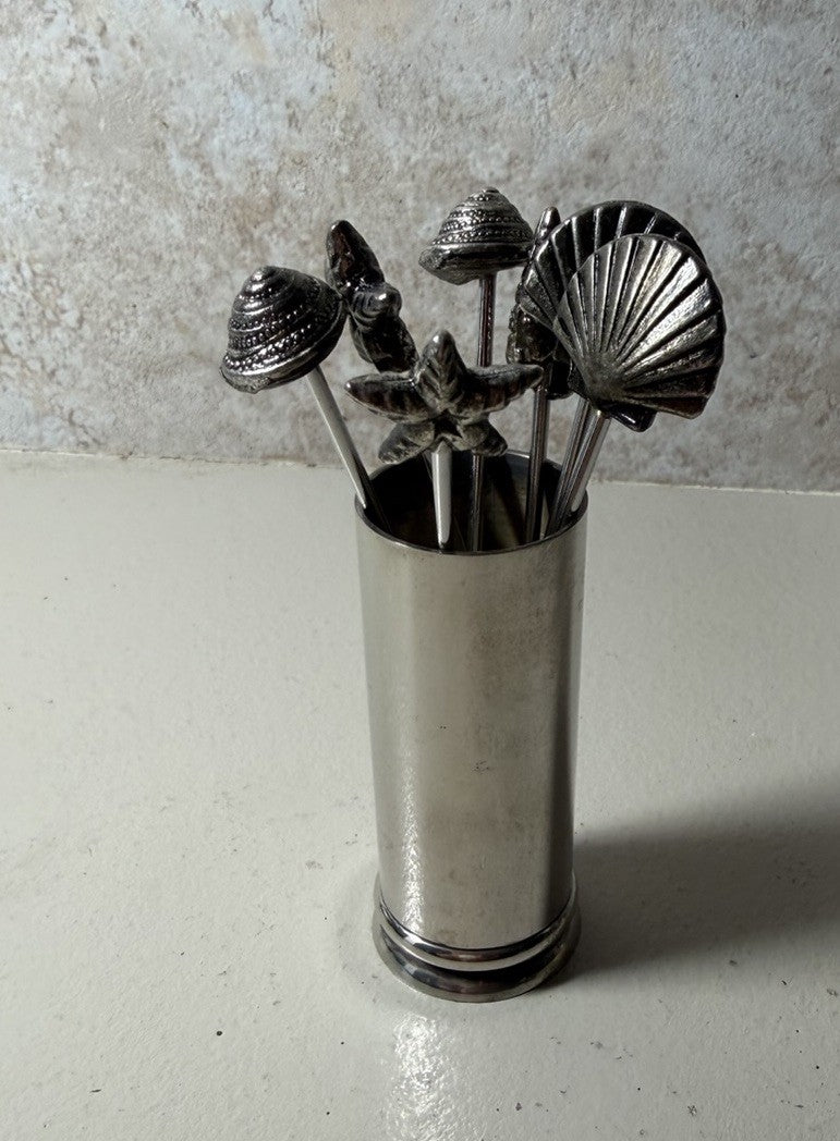 Coastal Cocktail Forks Set of 7 Stainless Steel Sea Shell Starfish Appetizer