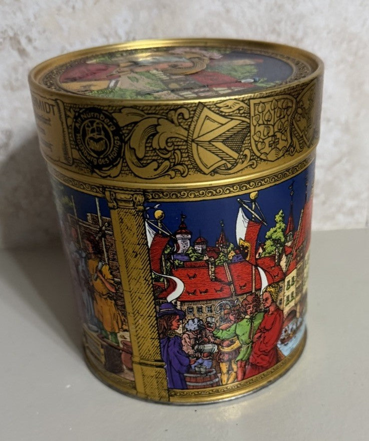 Vintage E Otto Schmidt Nuremberg Lebkuchen Tin 7" with Historical Insert