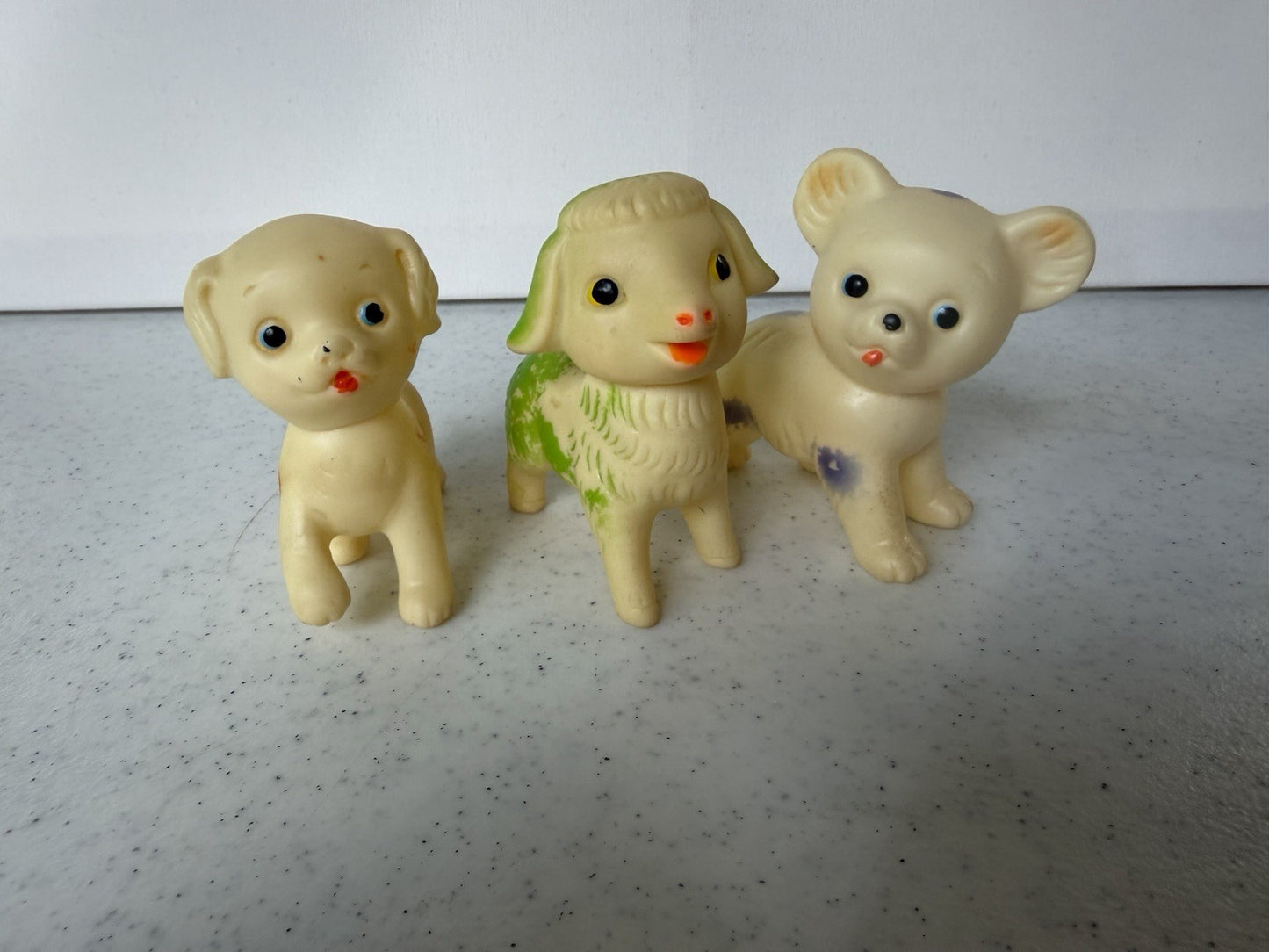 Vintage Rubber Squeaky Animal Toy Lot Pig Dog Lamb Bear Giraffe Retro