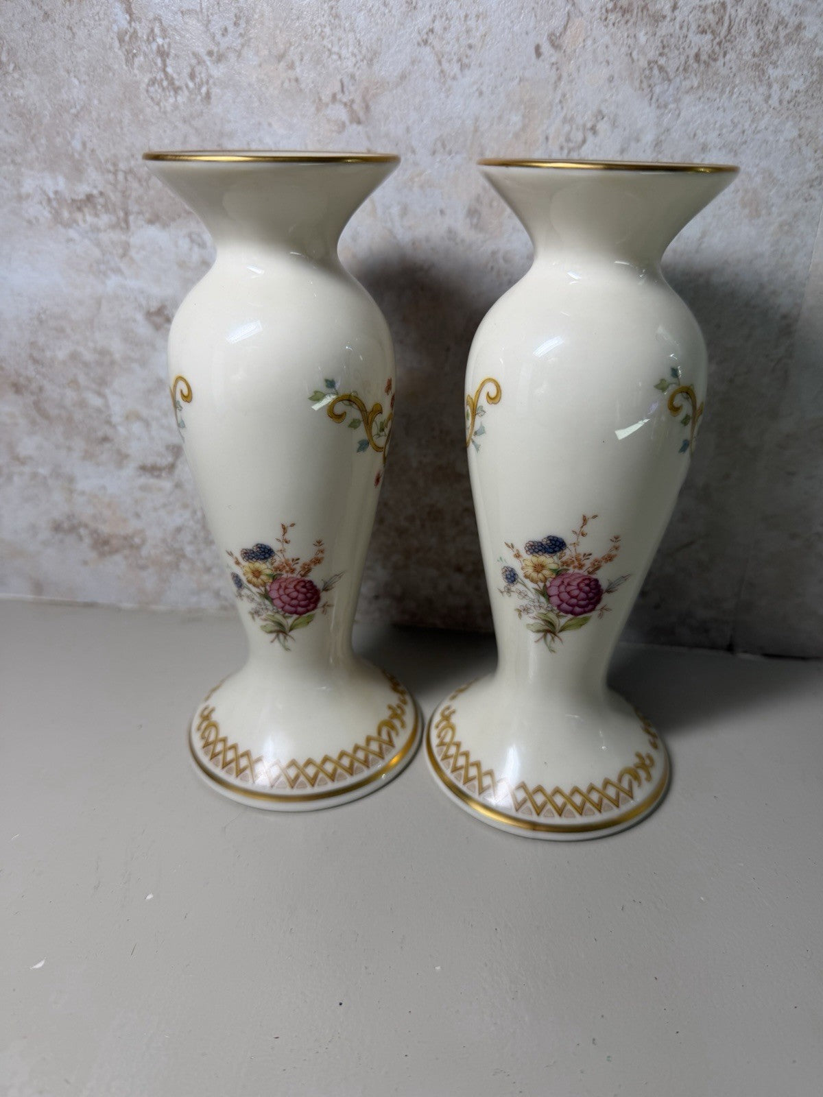 Lenox Queens Garden 5 Piece Lot Vases Covered Dish Salt Pepper Shakers Floral