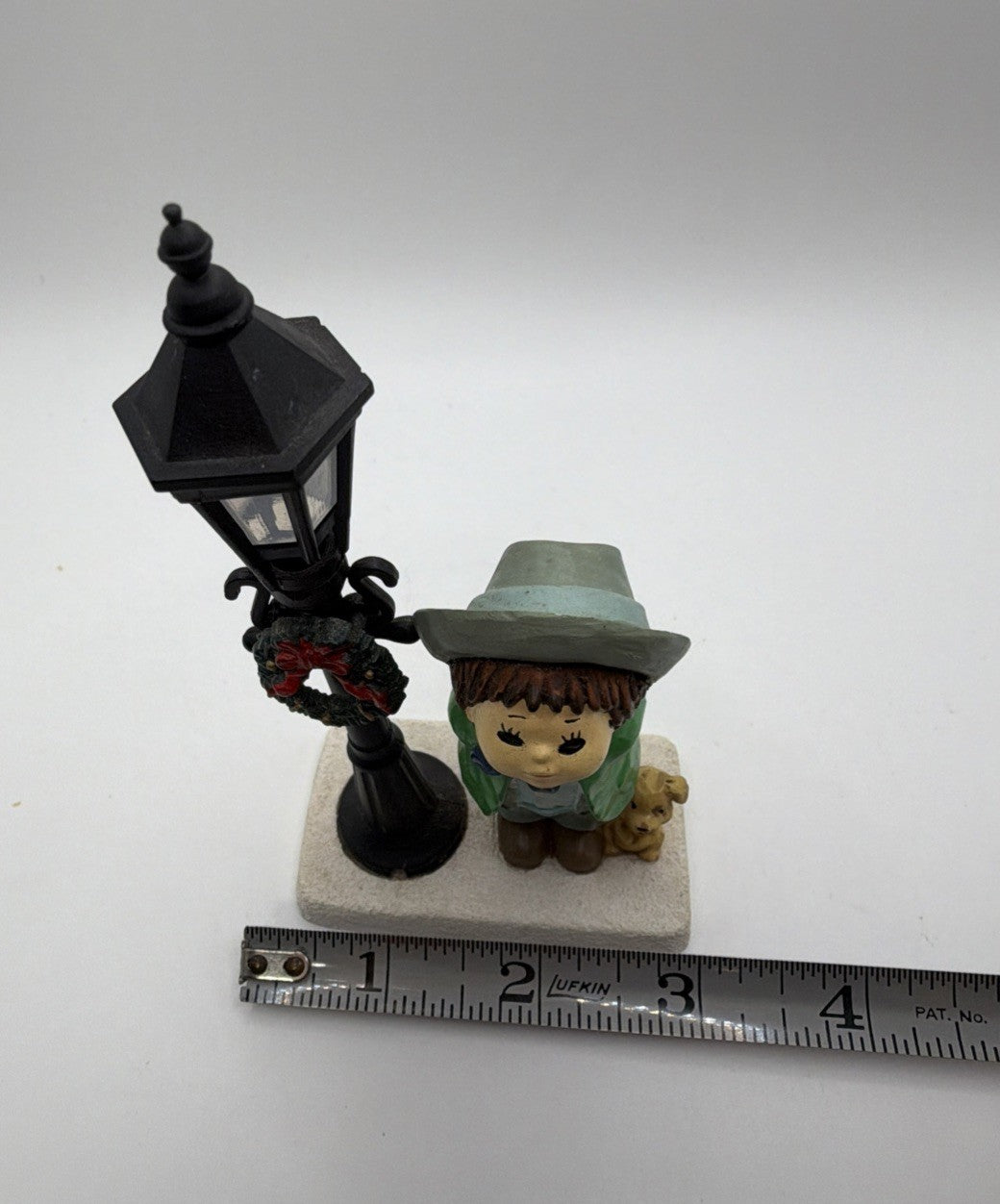 Vintage Christmas Village Street Lamp W/ Boy & Dog Figurine 5.5''