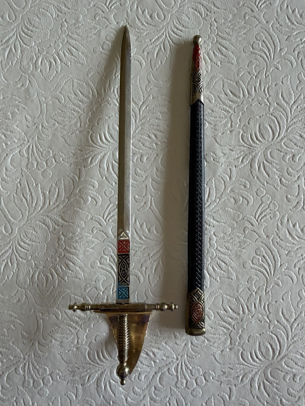Vintage Spanish Toledo Miniature Sword Letter Opener Scabbard Enamel Spain