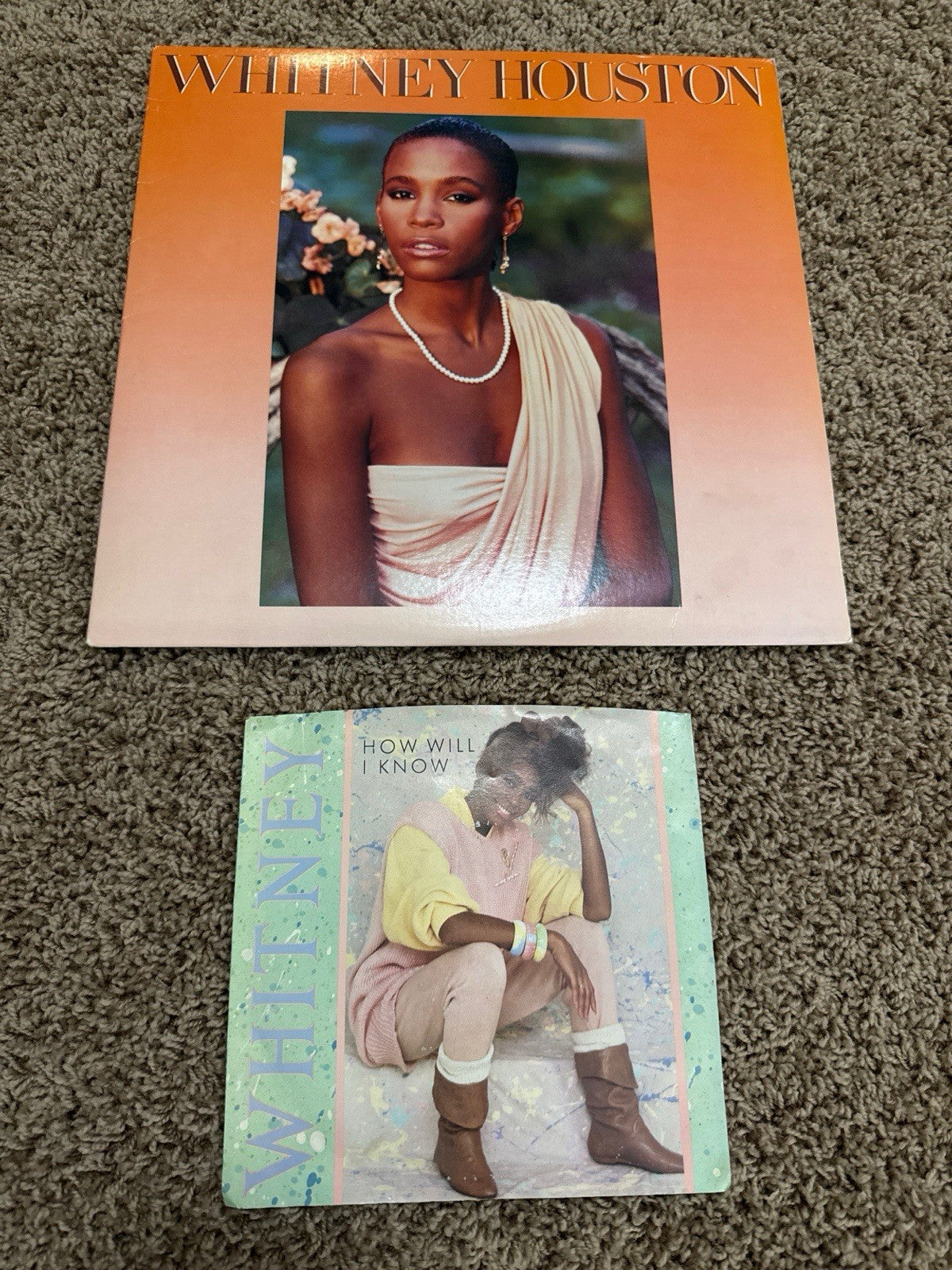 Whitney Houston Self Titled Vinyl LP How Will I Know 45 Picture Sleeve Vinyl Lot