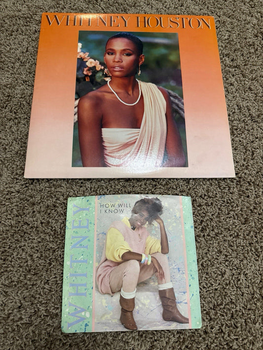 Whitney Houston Self Titled Vinyl LP How Will I Know 45 Picture Sleeve Vinyl Lot