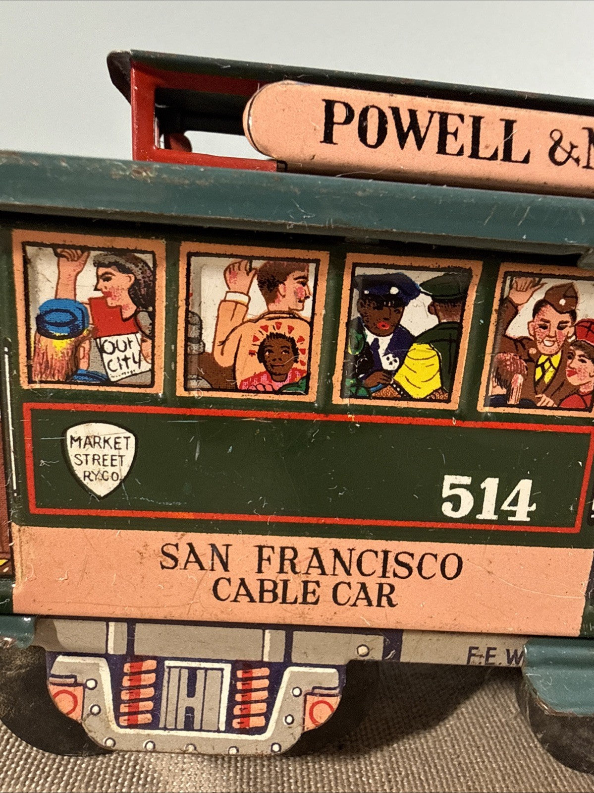 Powell & Mason st Tin Toy street cable Car San Francisco 514 Friction Toy Works