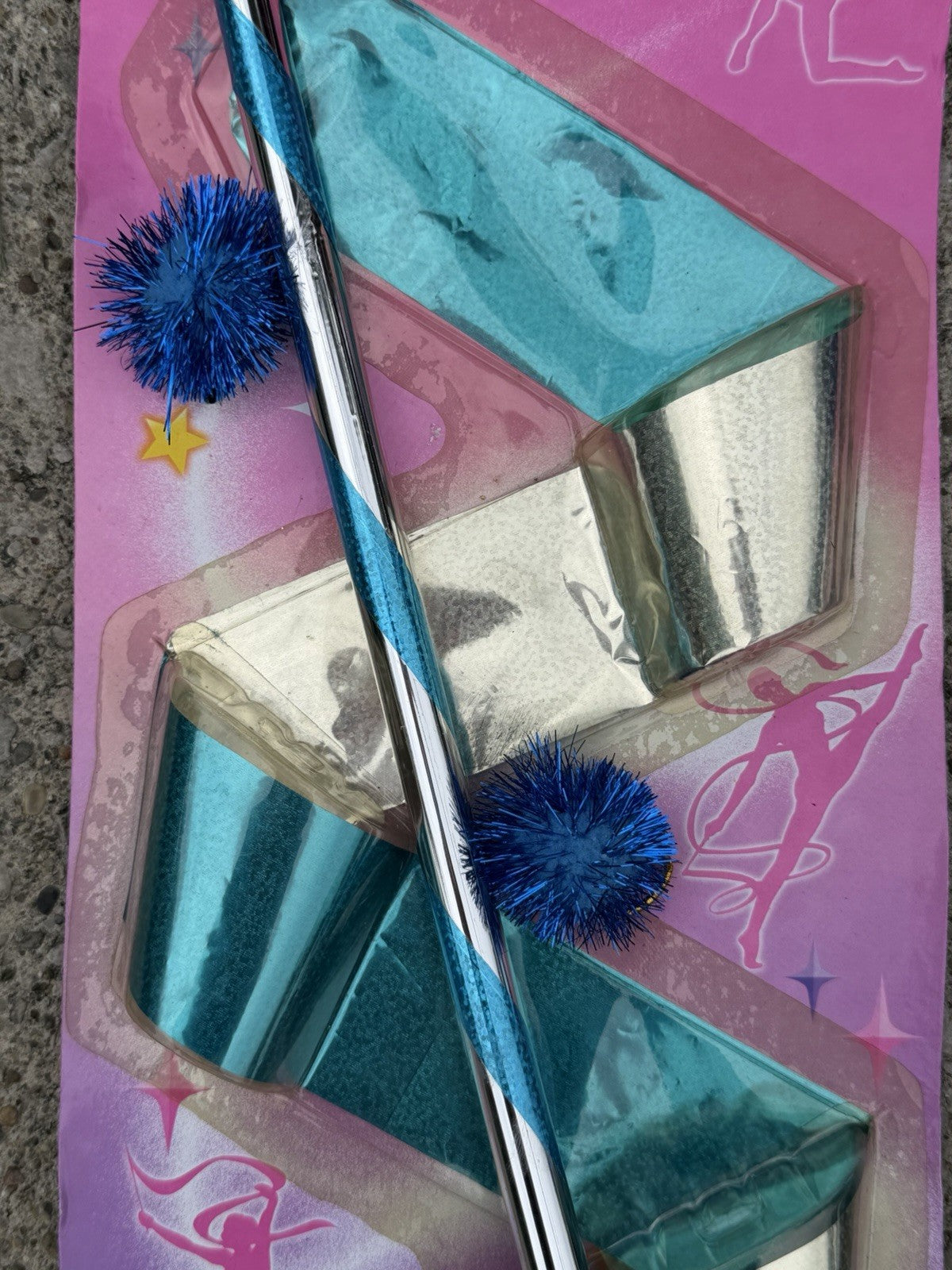 Vintage Ribbon Dancer Gymnastics Wands Lot 3 Blue Silver Metallic New Sealed