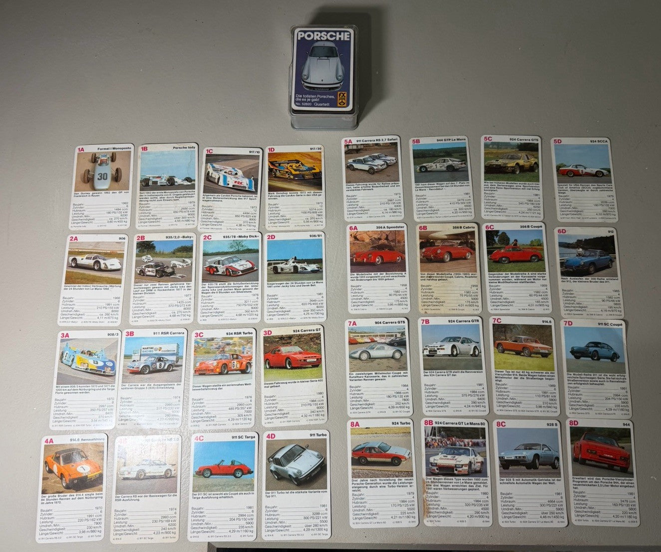 Vintage FX Schmid Porsche Quartett Card Game # 52820 Complete Auto Cards Germany