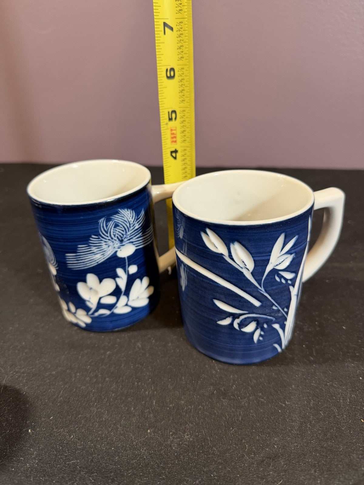 Vintage Japanese Blue White Scenic Mugs 2 With 4 Sake Cups Porcelain Set