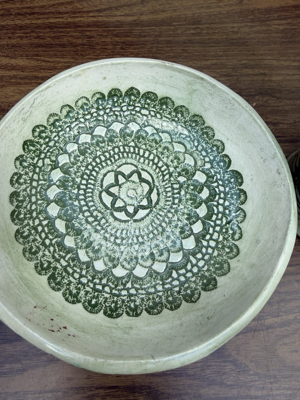 Studio Art Pottery Vase Handled Dish Set Signed WB Lace Imprint Ceramic MCM