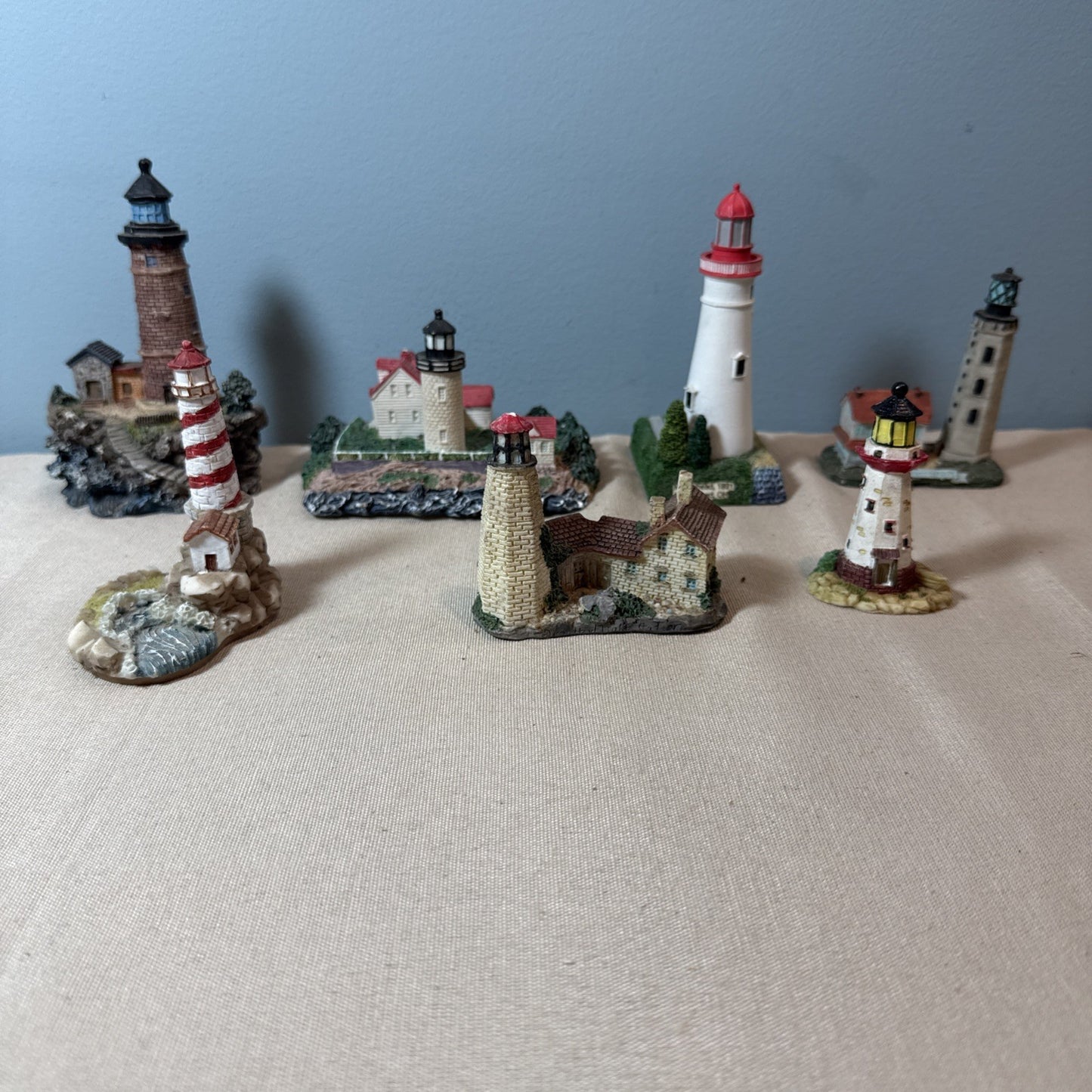 Vintage Lighthouse Figurines Lot 7 Coastal Nautical Miniatures Mixed Brands
