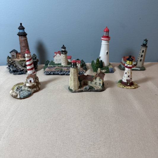 Vintage Lighthouse Figurines Lot 7 Coastal Nautical Miniatures Mixed Brands