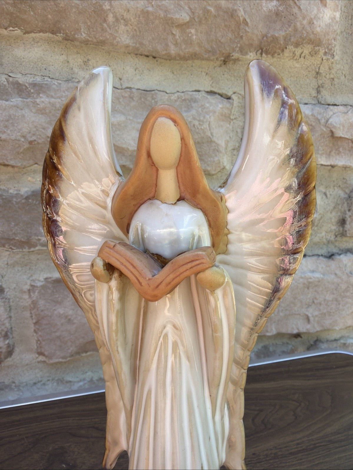 Glazed Ceramic Angel Figurine 13" Neutral Tone Home Decor Statue