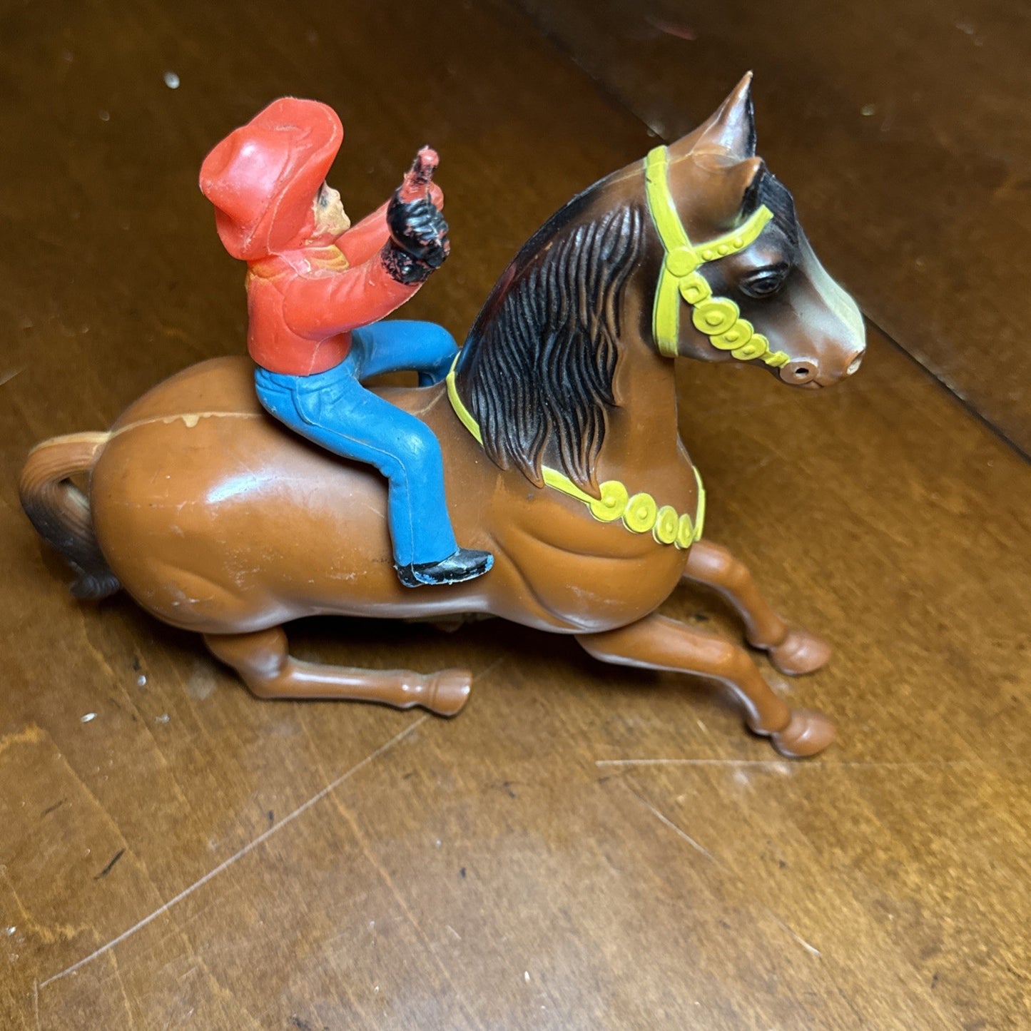 Vintage Wind Up Galloping Western Hero Horse and Rider Toy WORKS
