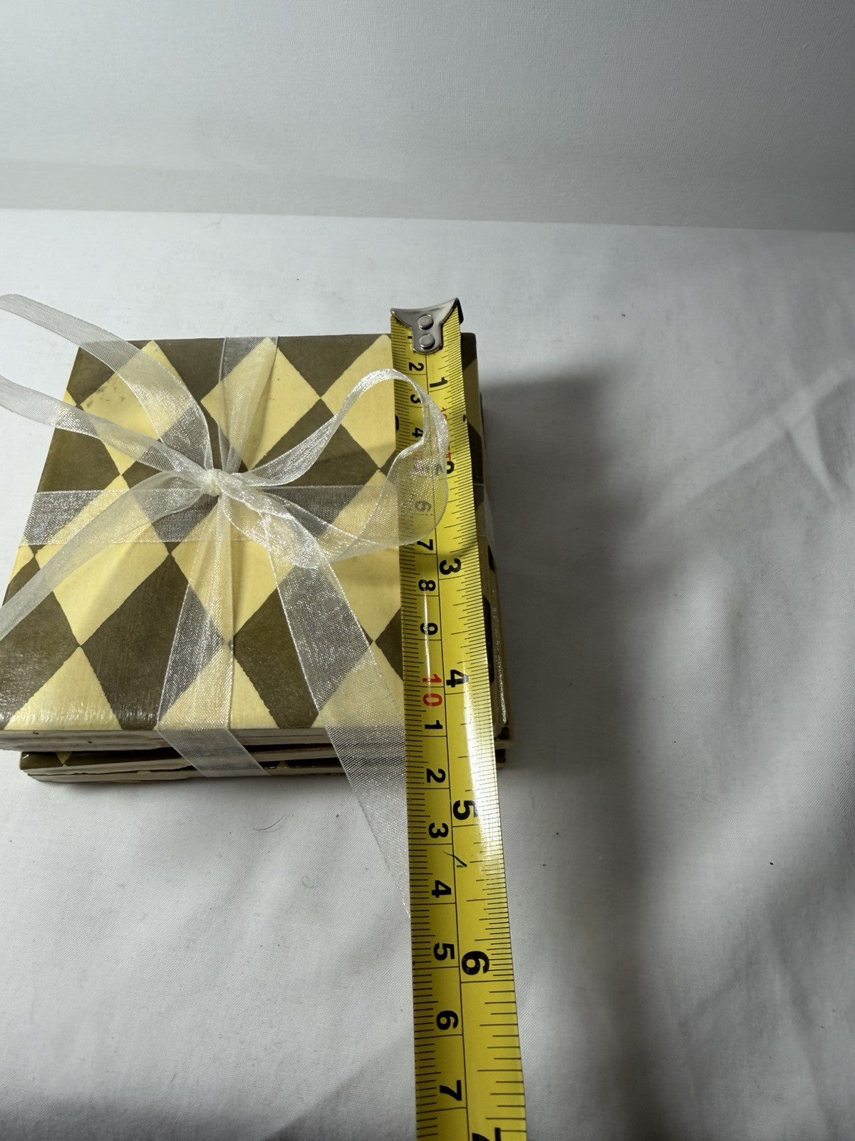 Patricia Spratt Green Gold Diamond Ceramic Coasters Set of 4