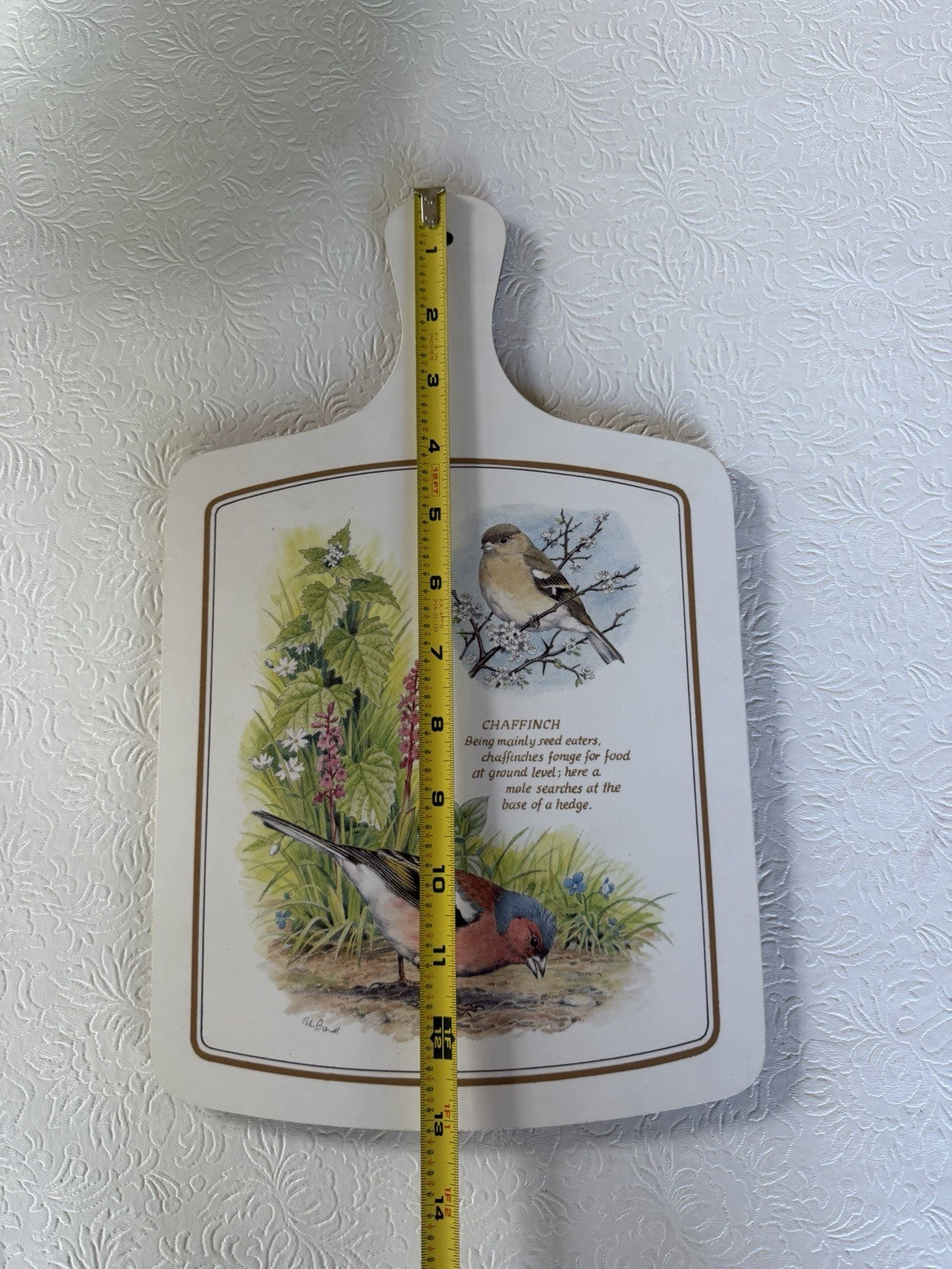 Vintage Clover Leaf Chaffinch Bird Melamine Cutting Board Serving Tray 14"
