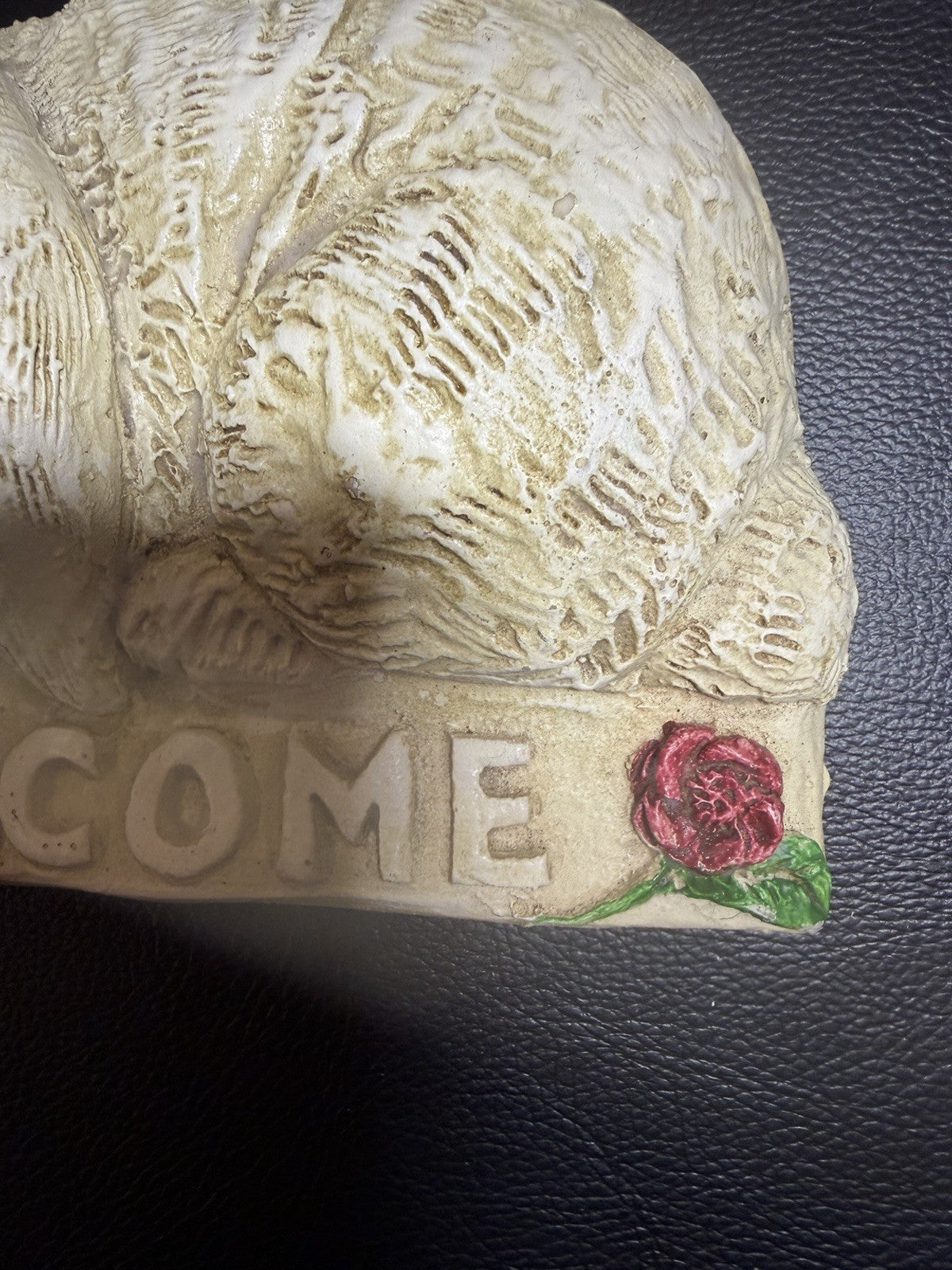Vintage Stone Bunny Rabbit Welcome Wall Plaque Hand Finished Cottage Garden Deco
