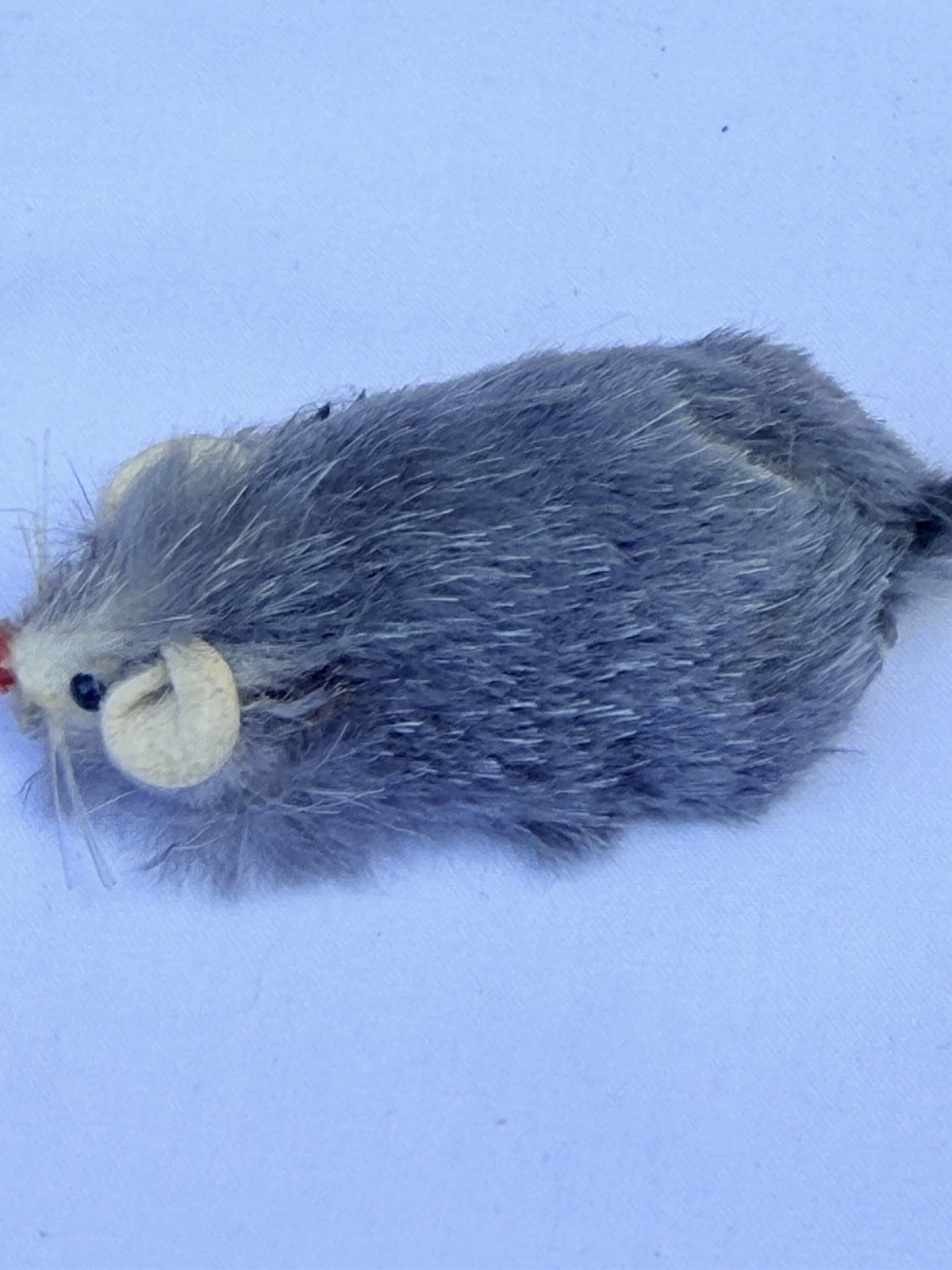 Mid Century Germany Real Fur Mouse Miniature Dollhouse Toy Paper Label Grey