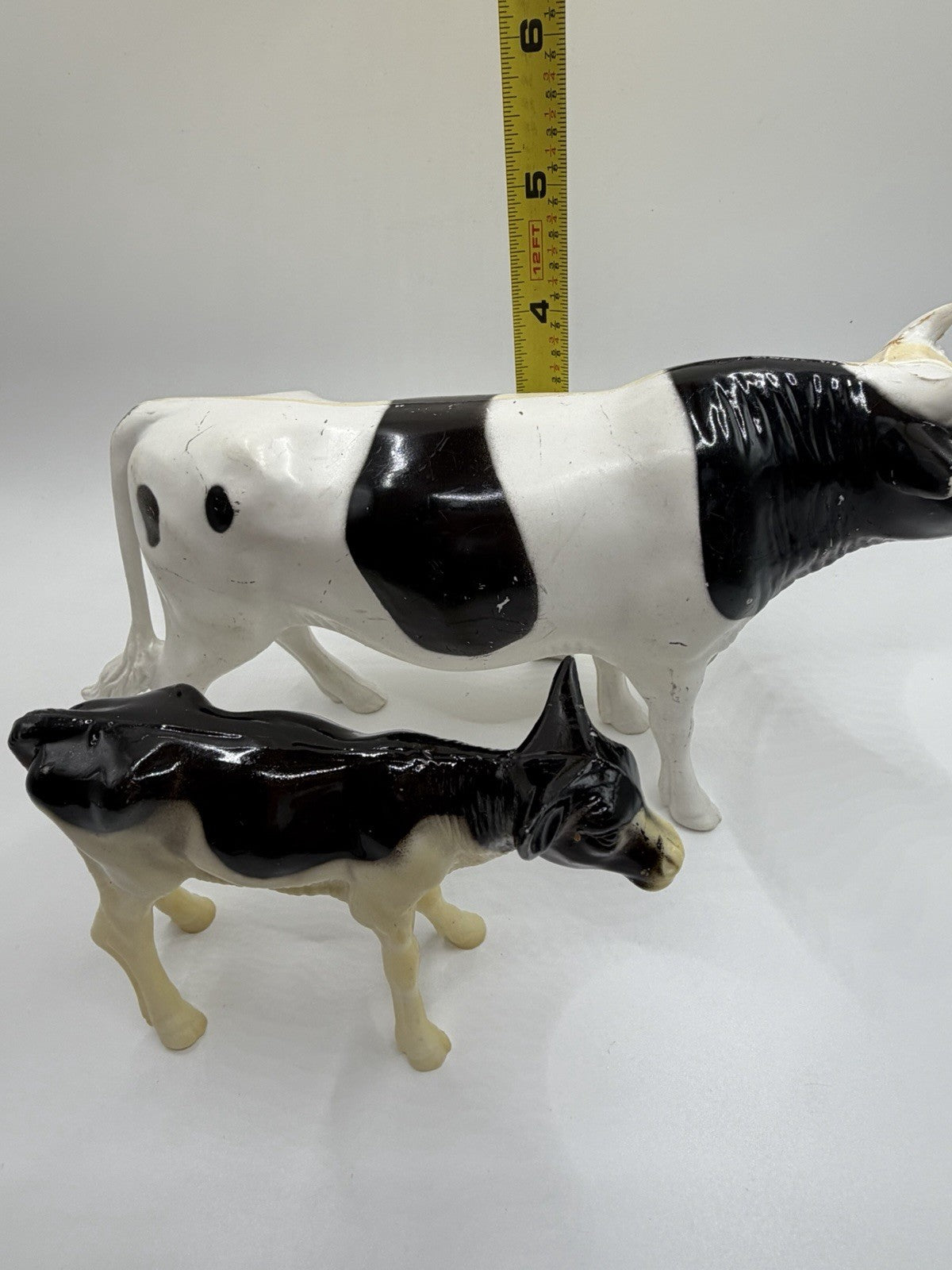 Vintage Plastic Farm Animals Black White Dairy Cow Family Figures Lot of 4 Toys