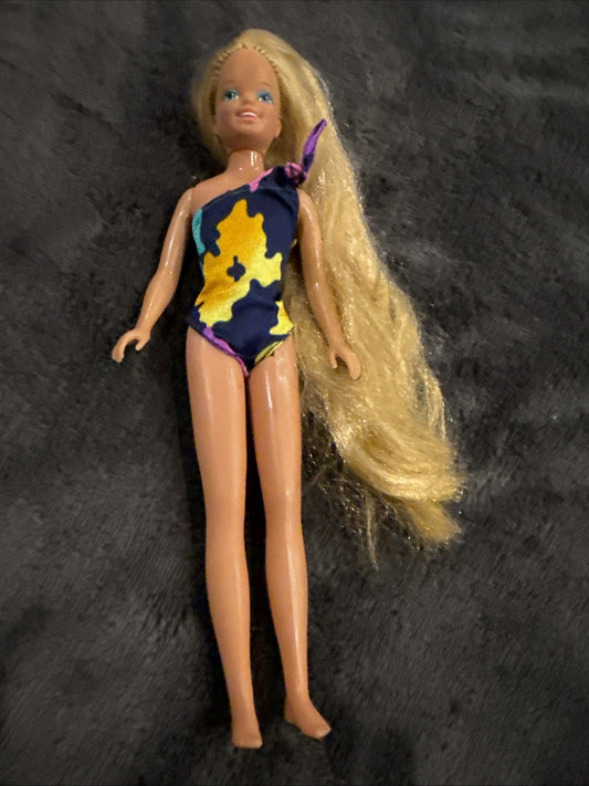 Vintage 1985 Mattel Tropical Skipper Barbie Doll Blonde Yellow Blue Swimsuit