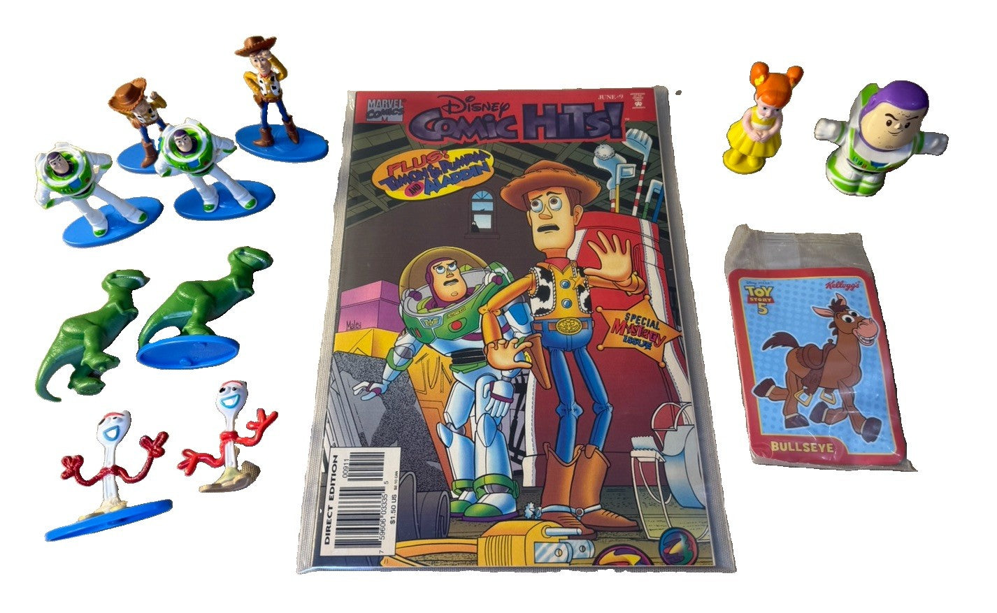 Toy Story Figures Comic Book Buzz Woody Forky Rex Bullseye Cards Toy Lot Disney