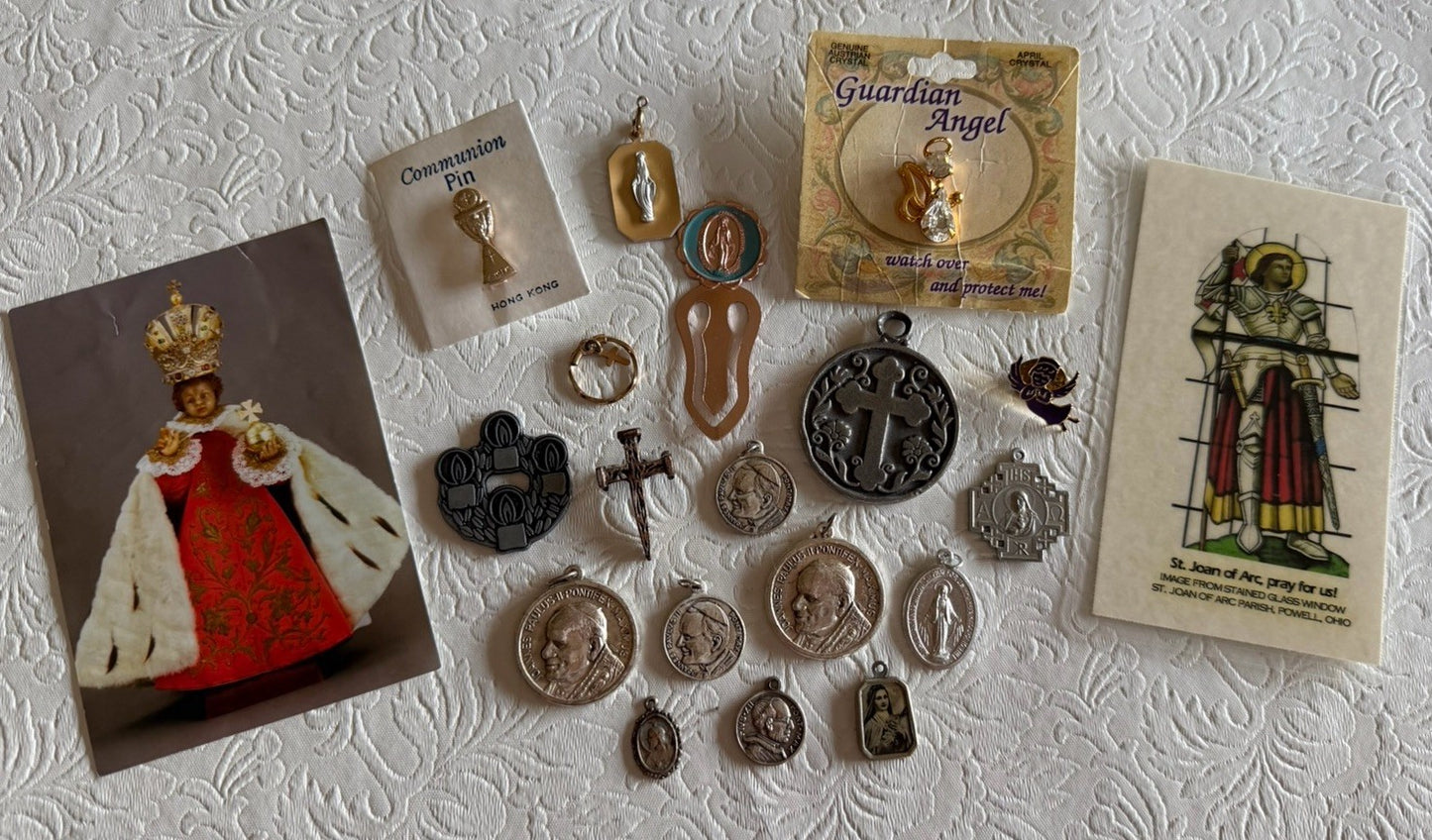 Vintage Catholic Religious Lot Medals Cards Guardian Angel Guardian Pin Bookmark