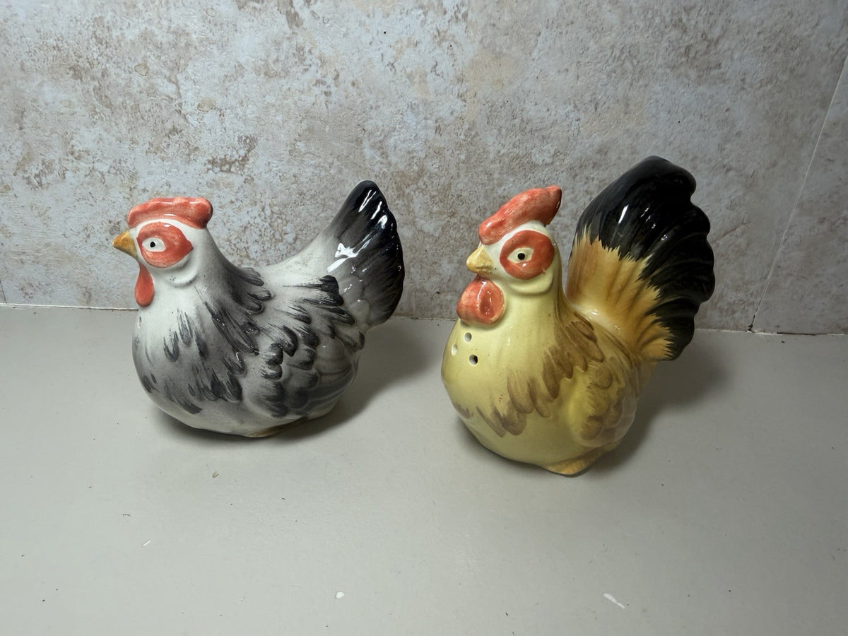 Vintage Otagiri Japan Ceramic Rooster Hen Salt Pepper Shakers Hand Crafted Pair