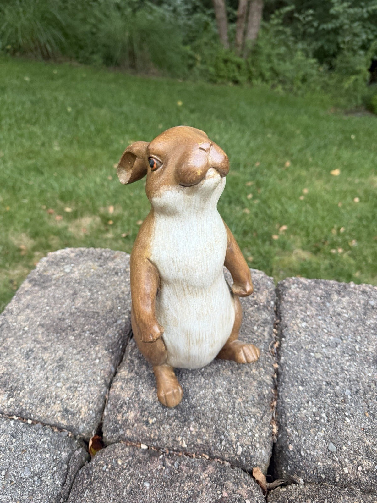 Vintage Faux Wood Carved Rabbit Statue 12.5" Standing Resin Bunny Figurine Eyes