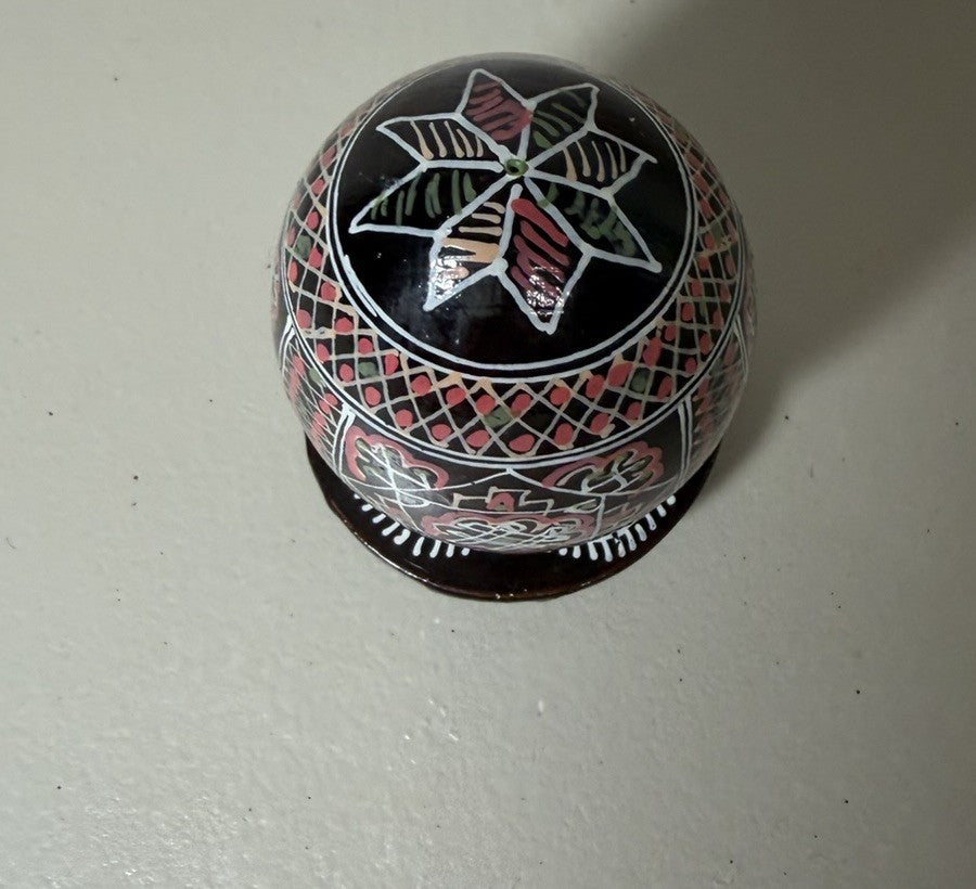 Vintage Hand Painted Pysanka Egg Folk Art Ukrainian Style Wooden Display Stand