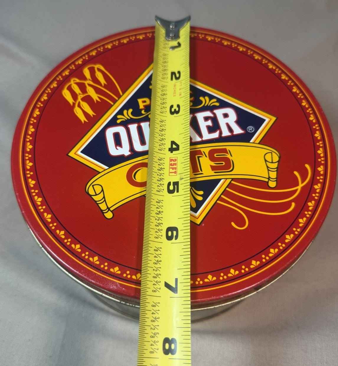 Vintage 1983 Quaker Oats Collector Tin Round Advertising Canister 7"