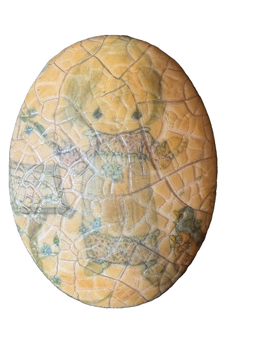 Vintage Crackle Glaze Ceramic Wall Plaque Girl Bird Boots Oval Cottage Wall Art