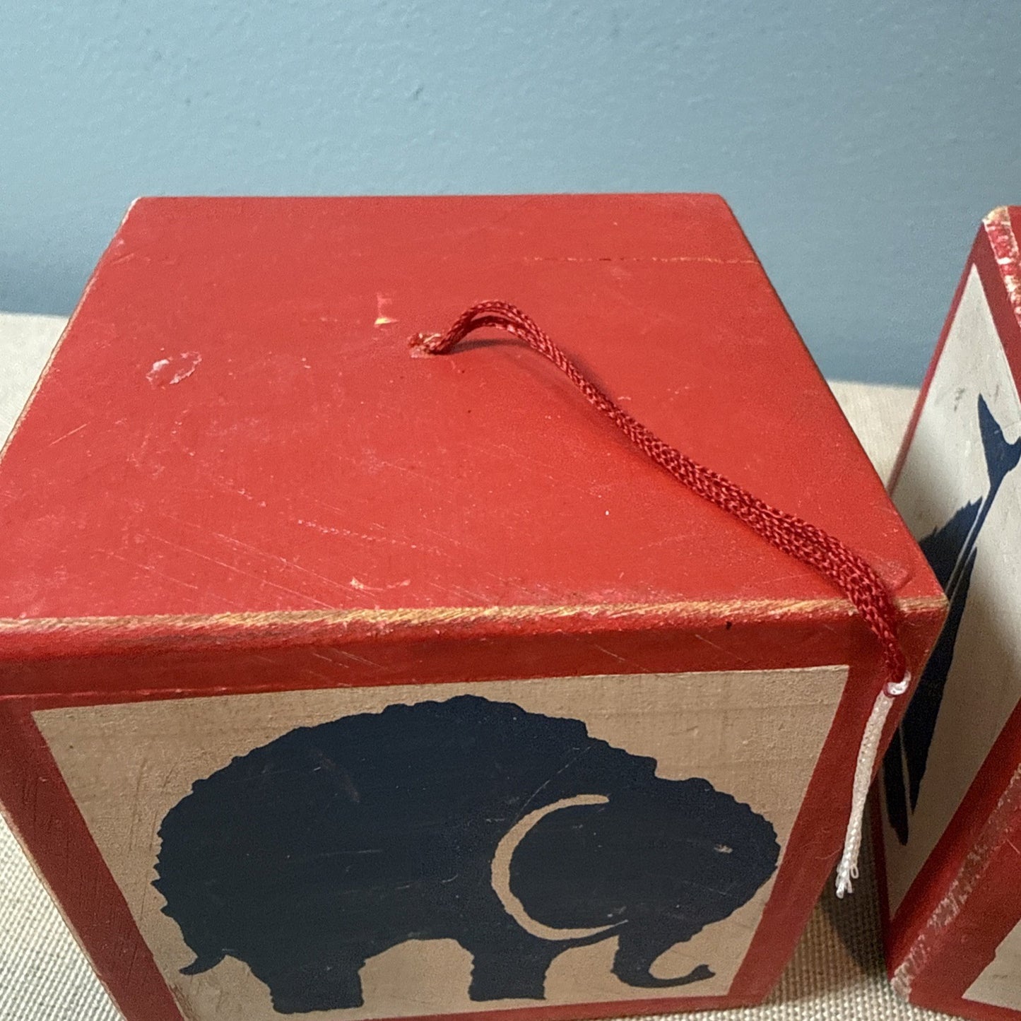 Wood Blocks Ornament Alphabet Animals VTG Midwest Of Cannon Falls 3x3" Set Of 4