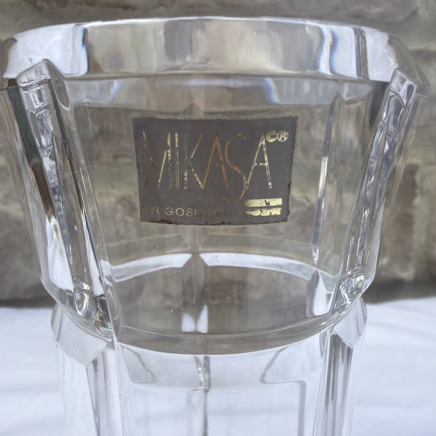 Vintage Mikasa Cut Crystal Vase Heavy Geometric Panel Block Flower Vase 10"