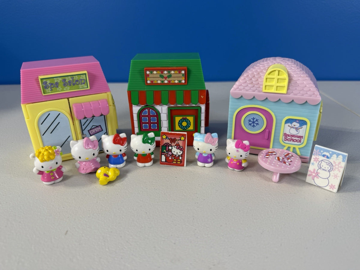 Sanrio Hello Kitty Mini Building Playset Lot 6 Figures Accessories Toy Houses