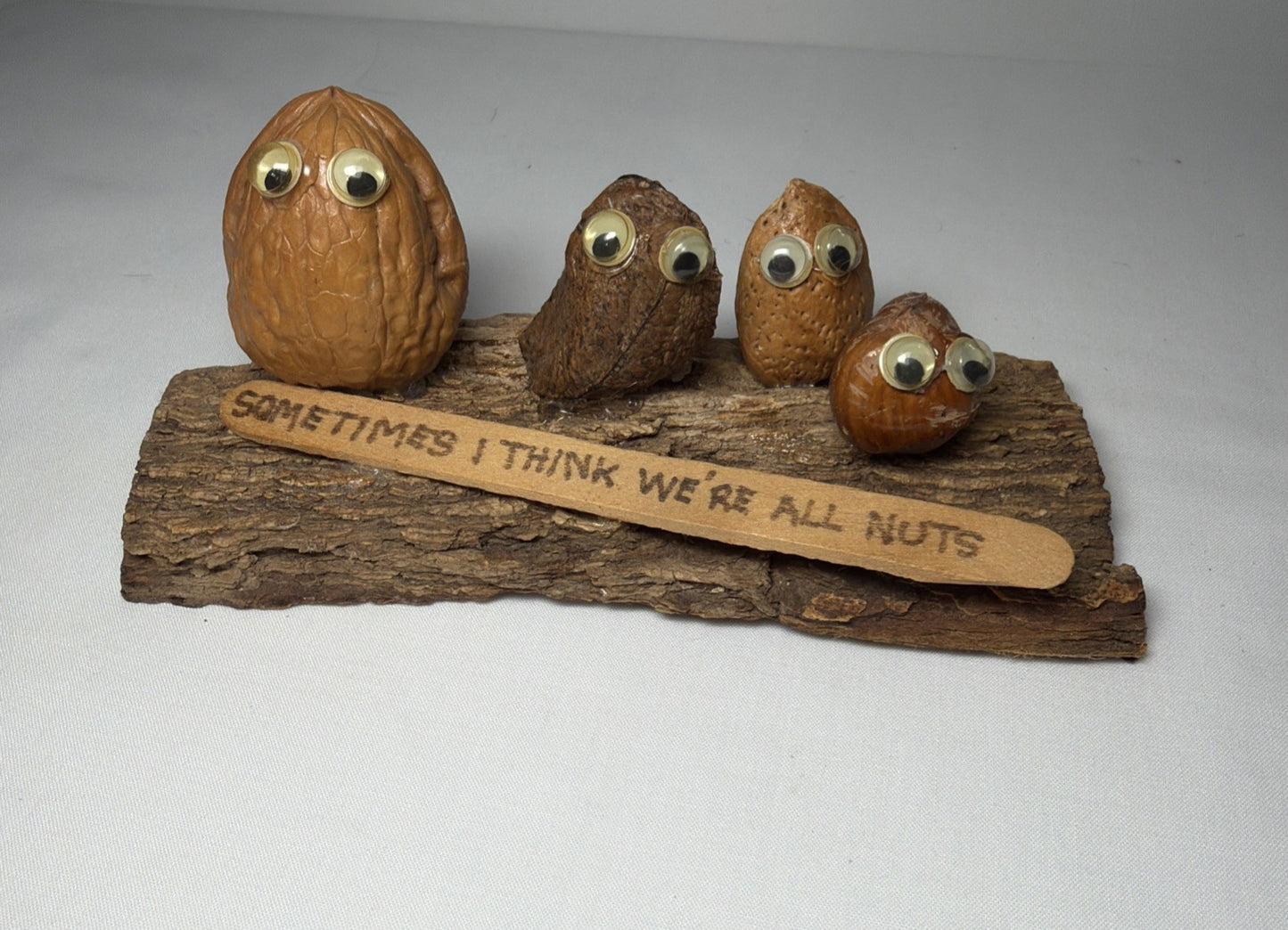 Vintage We Are All Nuts Walnut Desk Figurine Googly Eyes 1970s