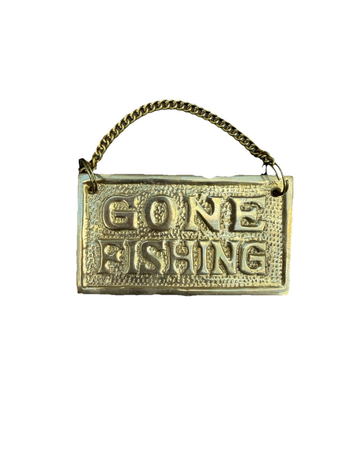 Vintage Brass Gone Fishing Out To Lunch Hanging Novelty Sign