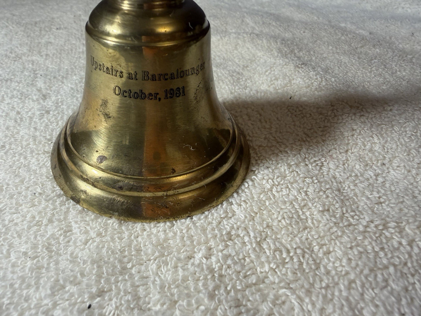 Vintage Brass Bell Wooden Handle 1981 Upstairs At Barca Lounger