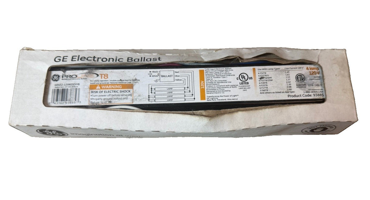 GE ProLine 93885 Electronic Ballast 4 Lamp 120V T8 Fluorescent Light NEW