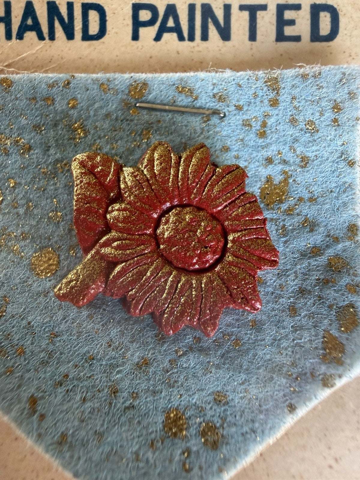 Vintage MP Japan Hand Painted Floral Adhesive Back Brooch NOS Original Card M.P.